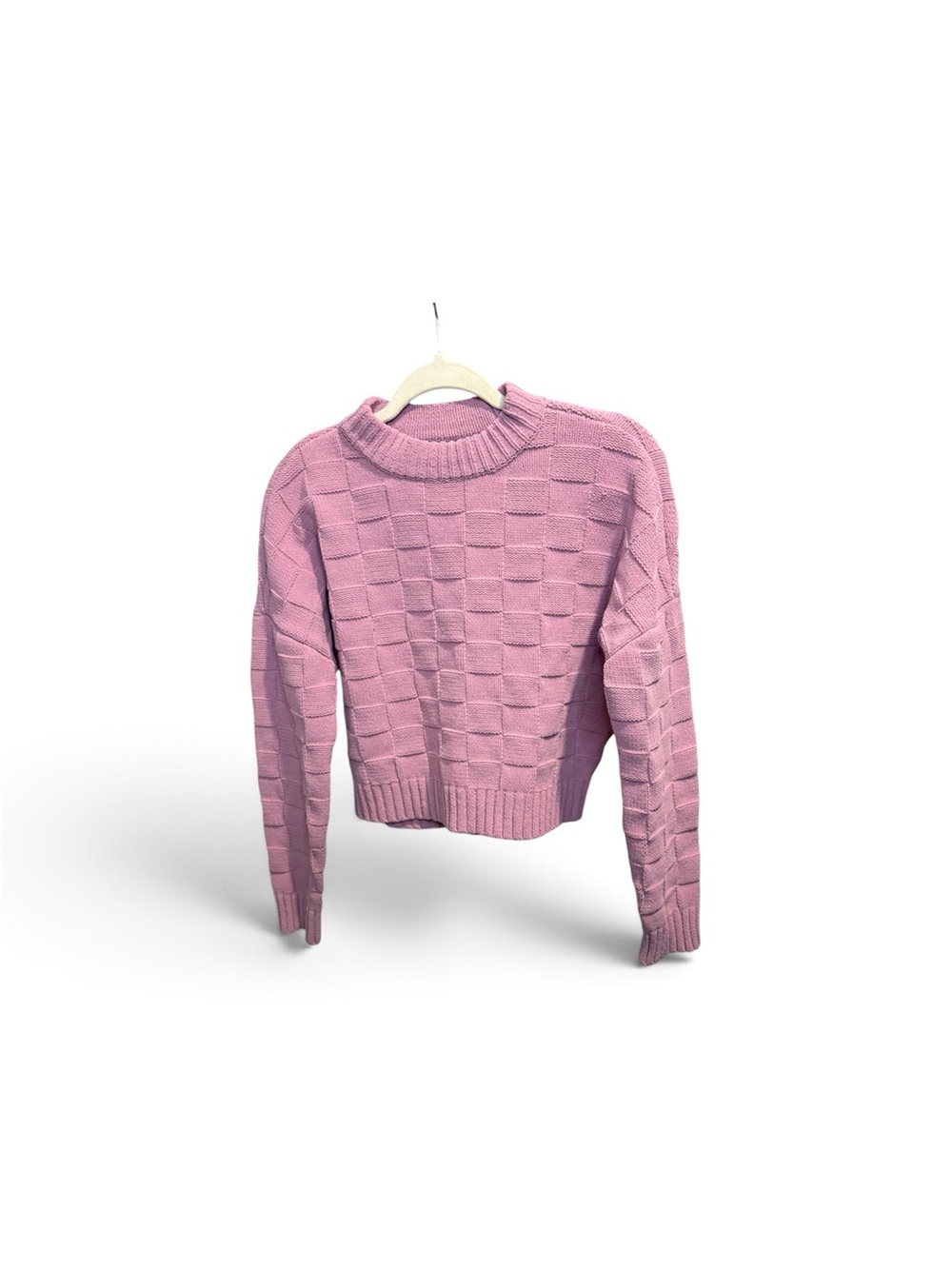 Abercrombie & Fitch Mauve Pink Check-Knit Crewneck Sweater